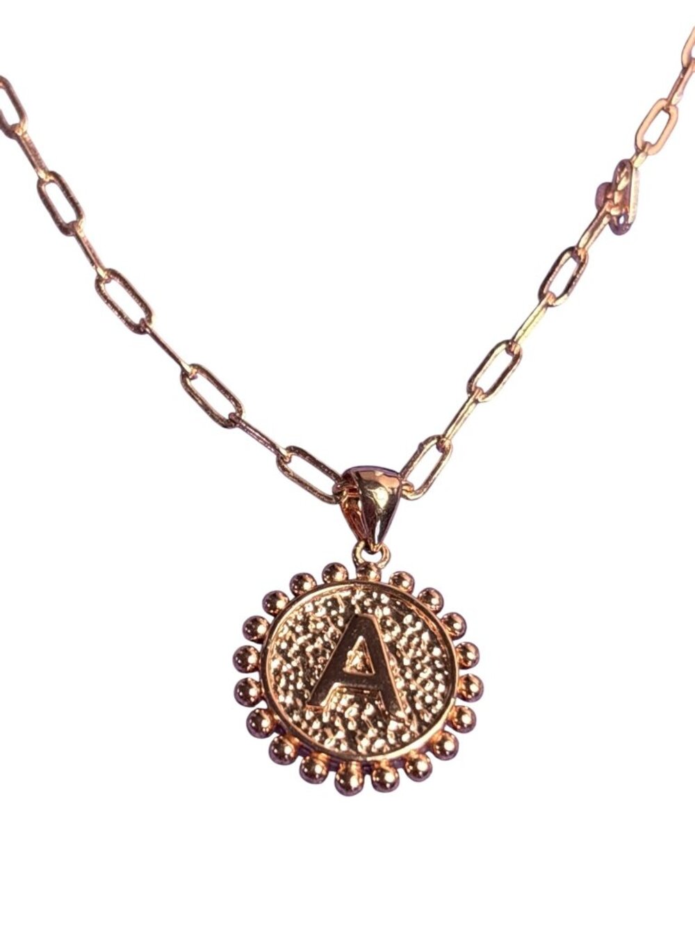 Rose Goldtone A Initial Pendant Necklace Paperclip Chain Pendant